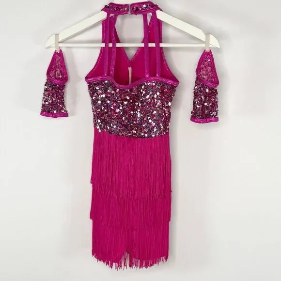 Weissman Showtime Fuschia Pink Sequin Dance Costume US Size IC 7-8 Intermediate - Picture 4 of 11